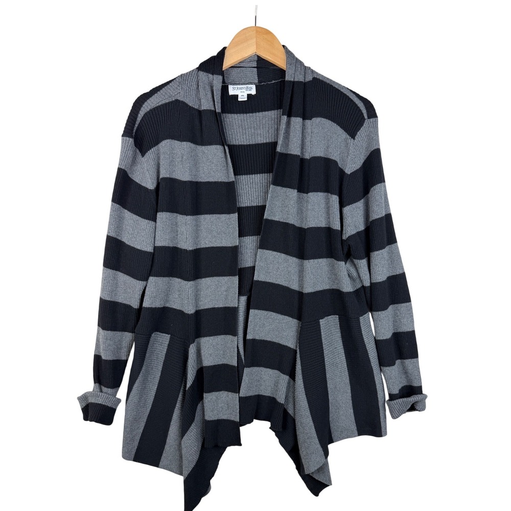 St. Johns Bay Striped Y2K Open Cardigan size XL Petite Black/Gray